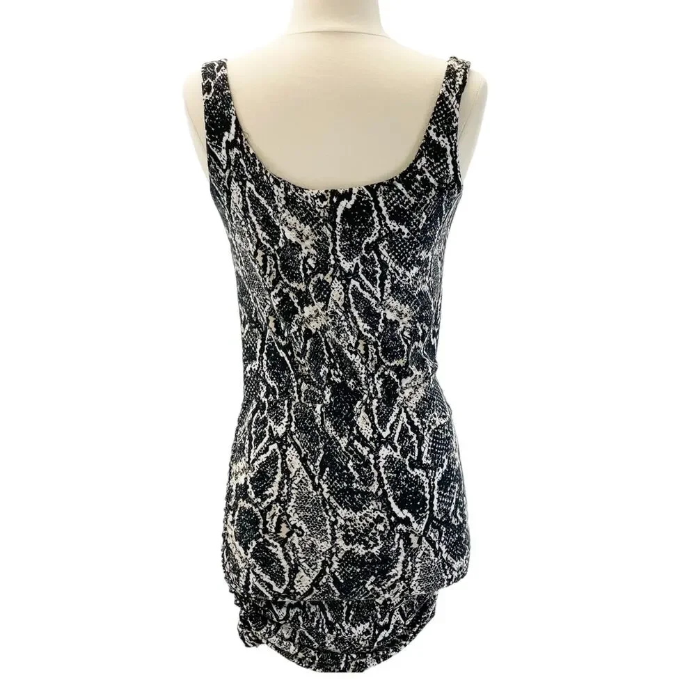 NEW Tart Womens XS Snakeskin‎ Print Mini Dress Black Cream Bodycon Stretchy